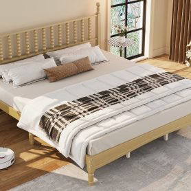 King Size Wood Platform Bed with Gourd Shaped Headboard