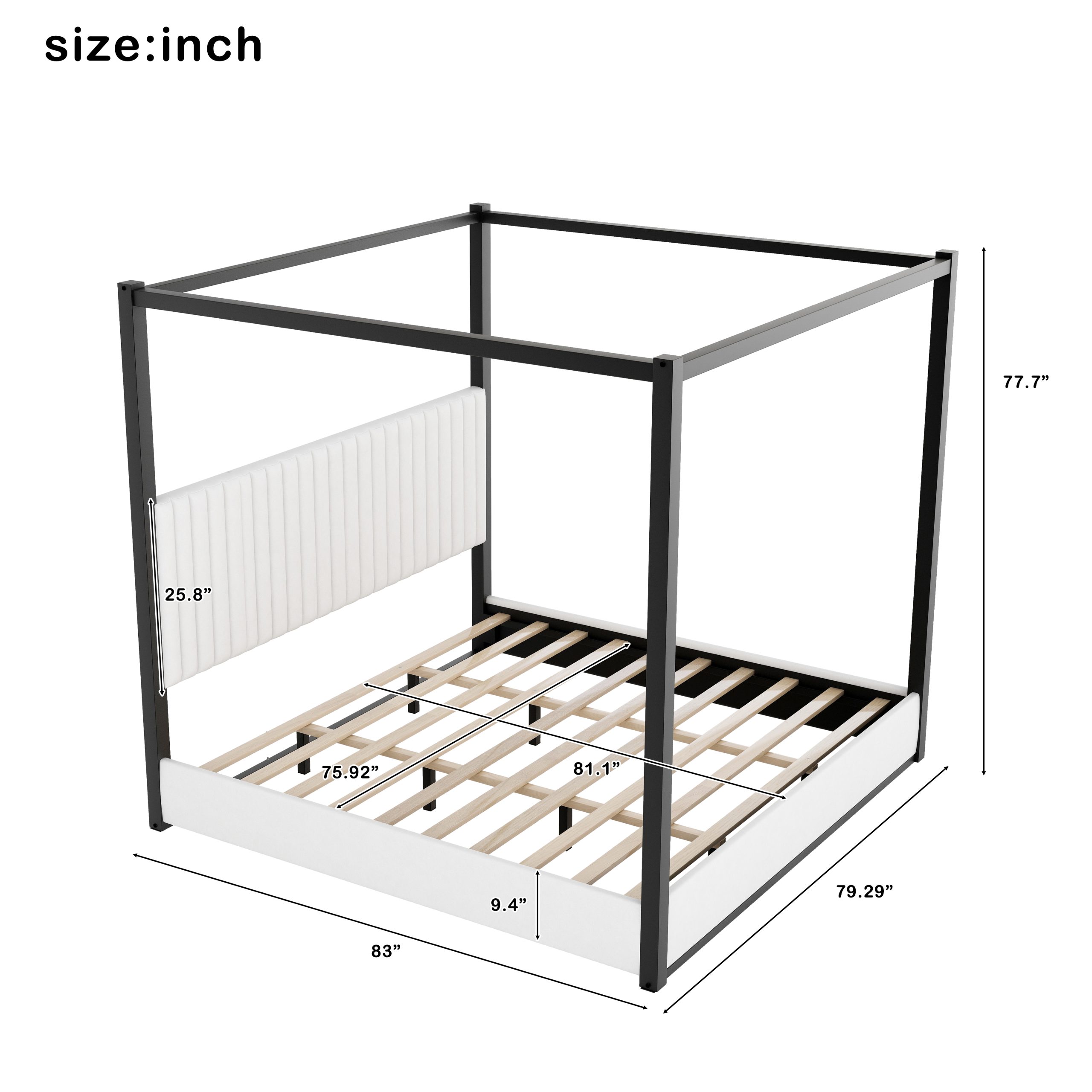 King Size Upholstery Canopy Platform Bed with Headboard and Metal Frame 12 King Size Upholstery Canopy Platform Bed with Headboard and Metal Frame