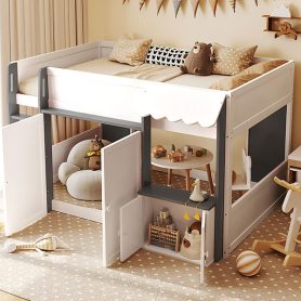 Full Loft House Bed with Playhouse & Storage