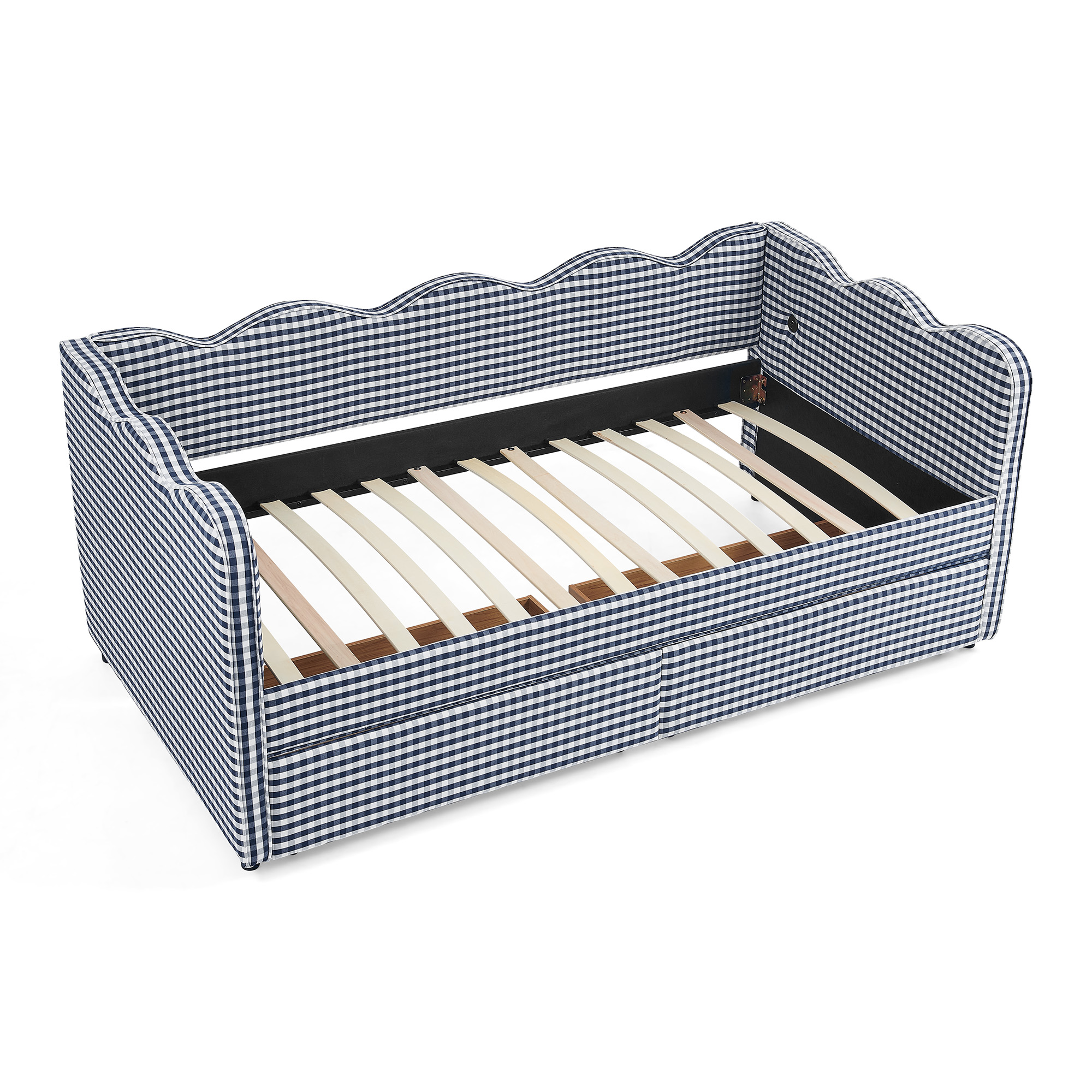 Twin Size Daybed With Two Storage Drawers, USB Port And Adorable Wave Shaped 12 Twin Size Daybed With Two Storage Drawers, USB Port And Adorable Wave Shaped
