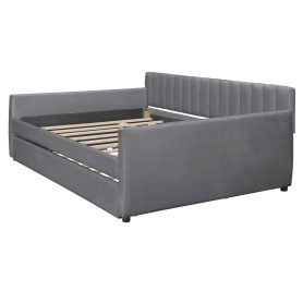 Upholstered Full Size Daybed with Trundle and Slat Support