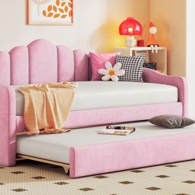 Twin Size Upholstered Daybed with Trundle ,Velvet Sofabed with USB Charging Ports 31 Twin Size Upholstered Daybed with Trundle ,Velvet Sofabed with USB Charging Ports