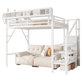 Twin Size High Loft Bed with Wardrobe and Storage Shelves
