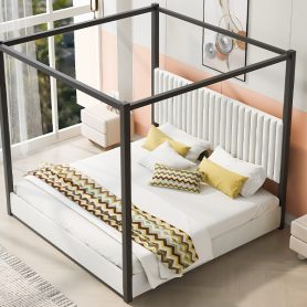 King Size Upholstery Canopy Platform Bed with Headboard and Metal Frame 26 King Size Upholstery Canopy Platform Bed with Headboard and Metal Frame