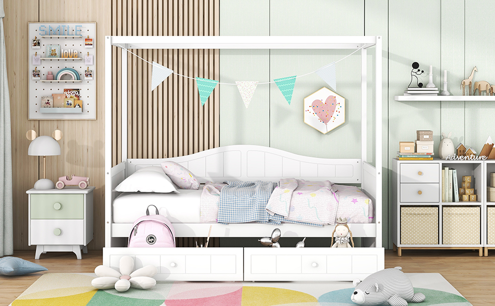 Twin Size Canopy Day Bed with 2 Drawers
