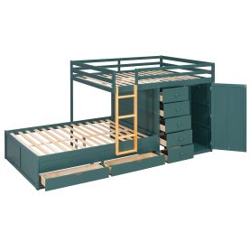 Full Size Bunk Bed With 2 Large Drawers, 5 Small Drawers and Small Wardrobe