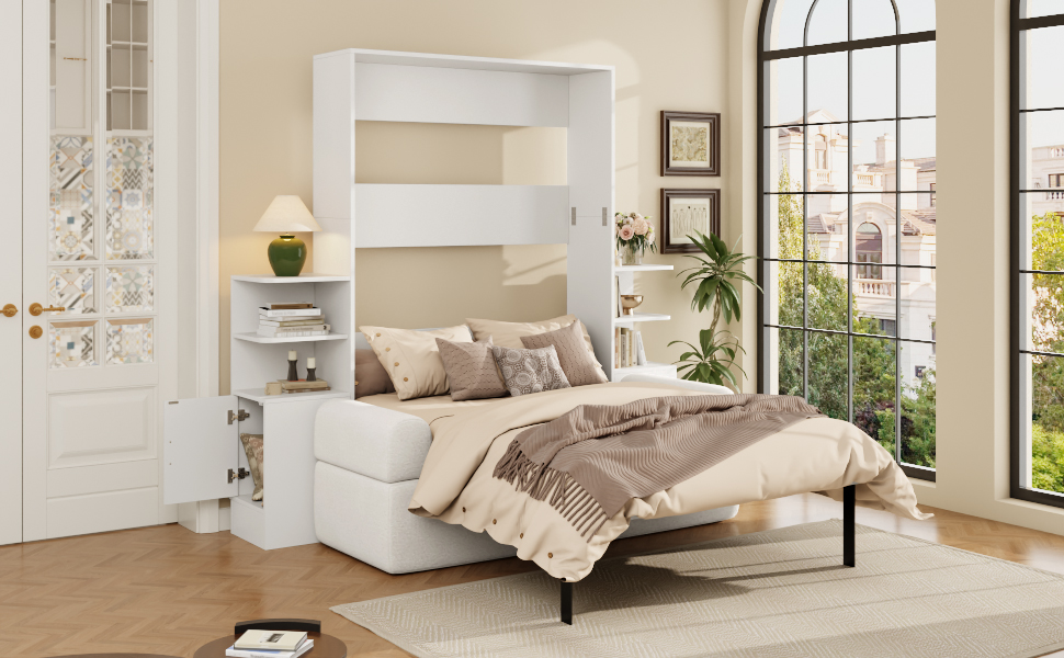 Queen Size Wall Murphy Bed with Sofa and Storage Cabinets 12 Queen Size Wall Murphy Bed with Sofa and Storage Cabinets - Image 11