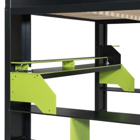 Full Size Wood Loft Bed with Power Outlet & USB/Type-C Ports, Integrated Cable Management, and RGB Light