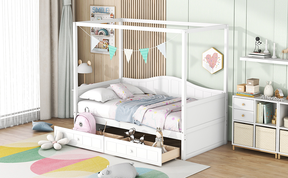 Twin Size Canopy Day Bed with 2 Drawers