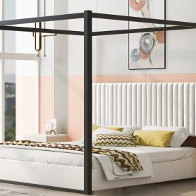 King Size Upholstery Canopy Platform Bed with Headboard and Metal Frame 27 King Size Upholstery Canopy Platform Bed with Headboard and Metal Frame