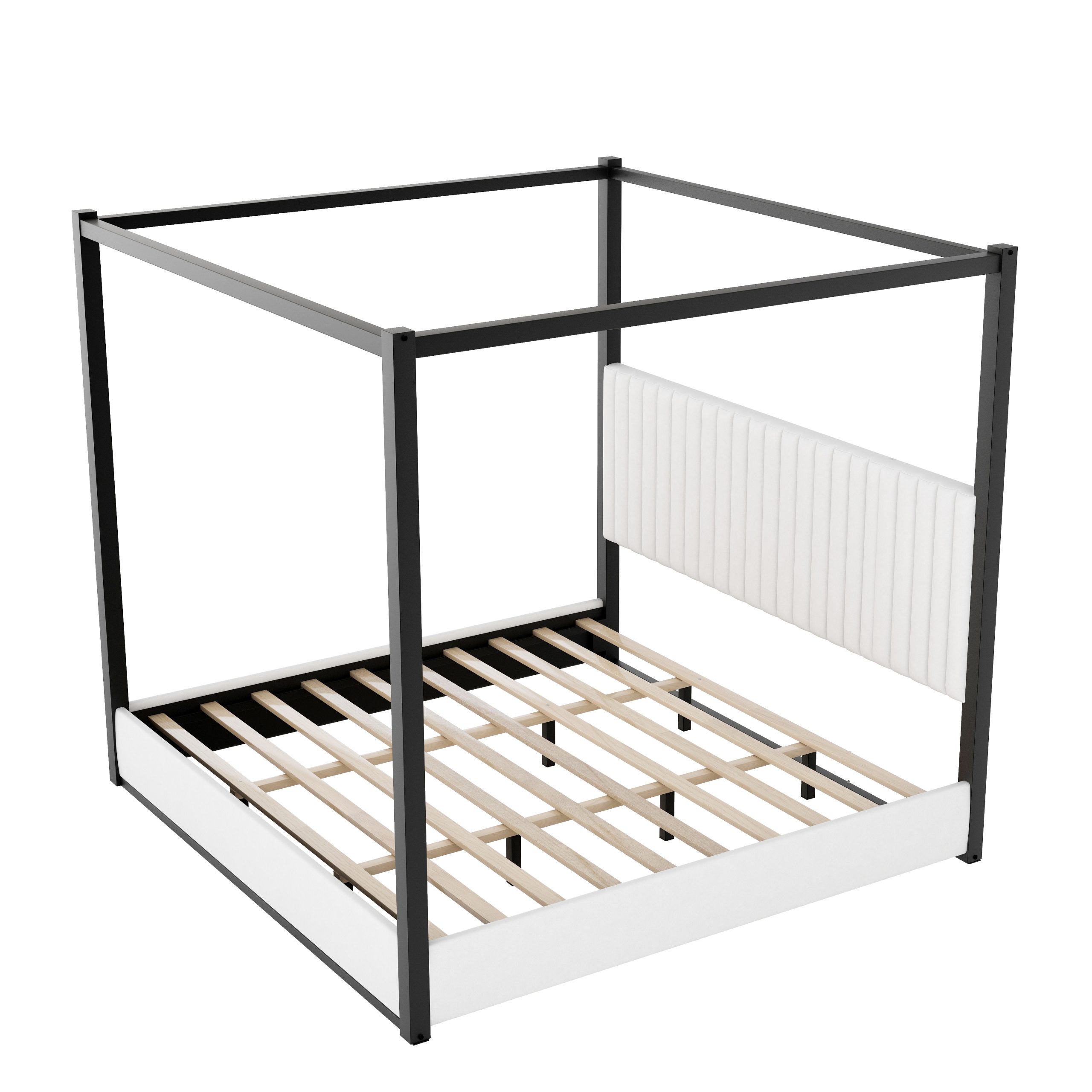 King Size Upholstery Canopy Platform Bed with Headboard and Metal Frame 14 King Size Upholstery Canopy Platform Bed with Headboard and Metal Frame