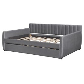 Upholstered Full Size Daybed with Trundle and Slat Support