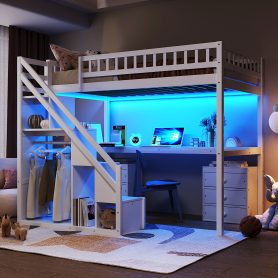 Twin Size Loft Bed with Two Chest of Drawers, Desk and Light Strip 22 Twin Size Loft Bed with Two Chest of Drawers, Desk and Light Strip