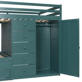 Full Size Bunk Bed With 2 Large Drawers, 5 Small Drawers and Small Wardrobe