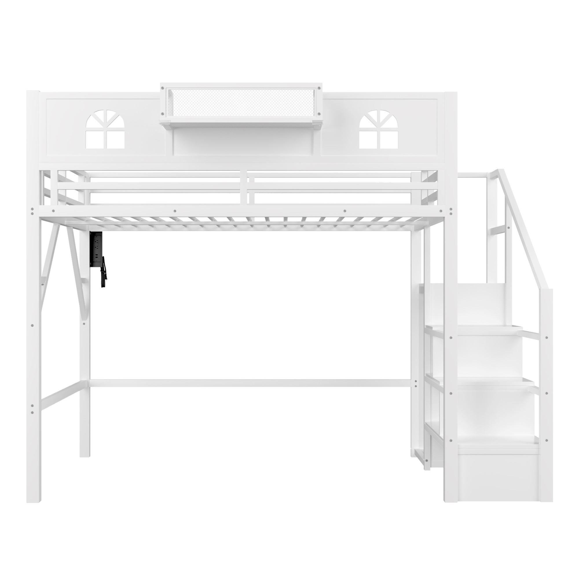 Metal Full Size Loft Bed with High and House Shaped Guardrails 14 Metal Full Size Loft Bed with High and House Shaped Guardrails