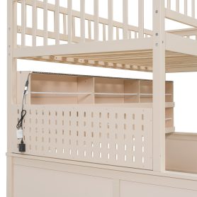 Twin XL over Queen Bunk Bed with Integrated Shelving, Color-Changing Lights and Pegboard
