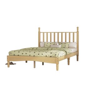 Full Size Wood Platform Bed with Gourd Shaped Headboard