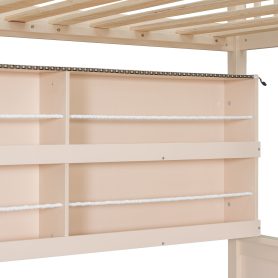 Twin XL over Queen Bunk Bed with Integrated Shelving, Color-Changing Lights and Pegboard
