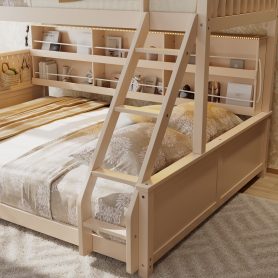 Twin XL over Queen Bunk Bed with Integrated Shelving, Color-Changing Lights and Pegboard