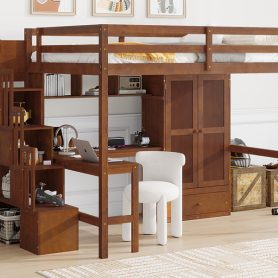 Full Size Loft Wood Bed With Desk, Book Shelves And Wardrobe 60 Full Size Loft Wood Bed With Desk, Book Shelves And Wardrobe