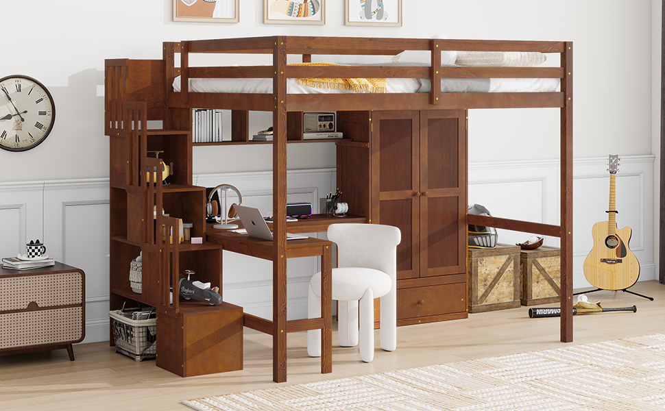 Full Size Loft Wood Bed With Desk, Book Shelves And Wardrobe 30 Full Size Loft Wood Bed With Desk, Book Shelves And Wardrobe
