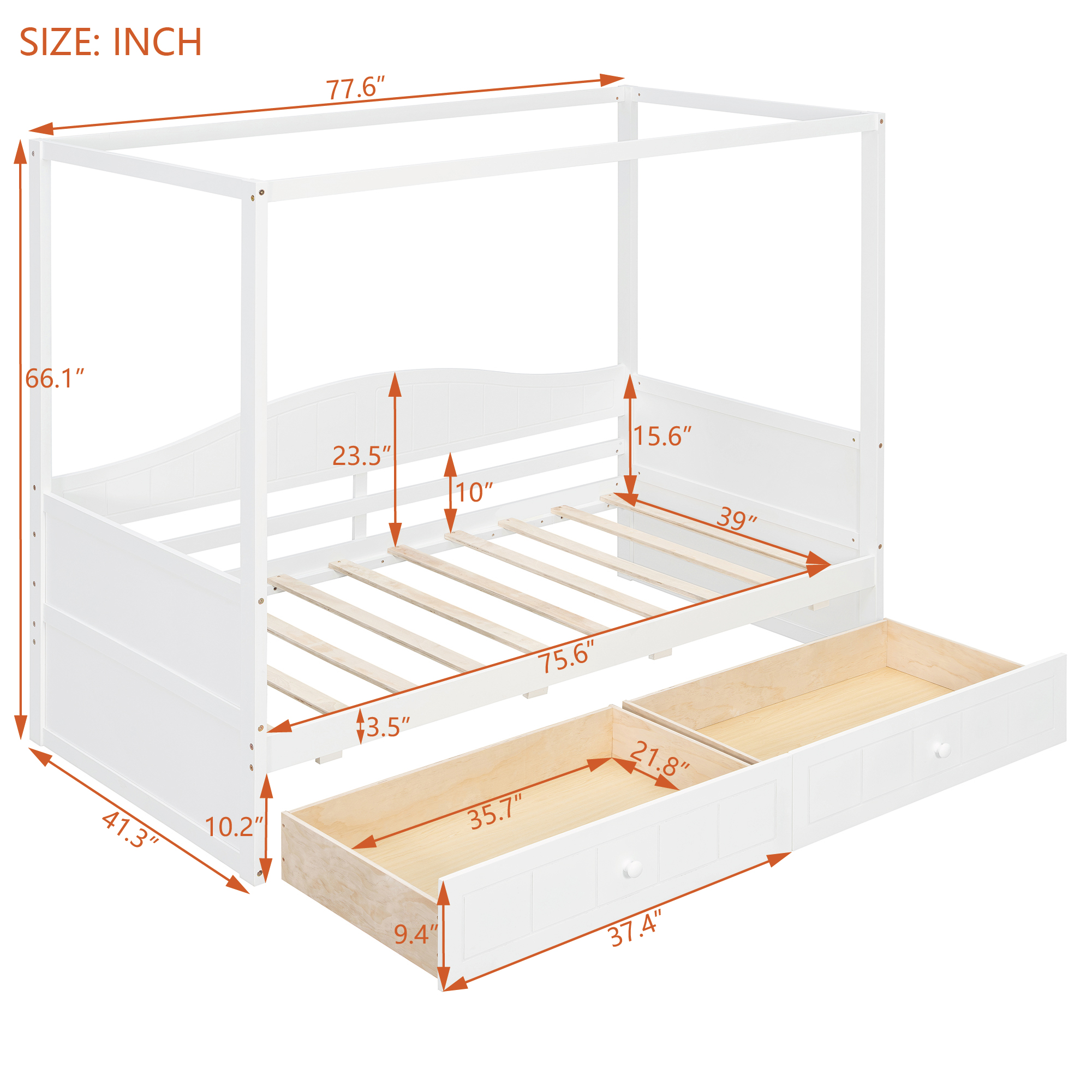 Twin Size Canopy Day Bed with 2 Drawers