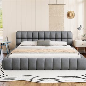 King Size Upholstered Platform Bed with Thick Fabric