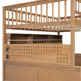 Full XL over Queen Bunk Bed with Integrated Shelving, Color-Changing Lights and Pegboard