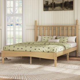Full Size Wood Platform Bed with Gourd Shaped Headboard