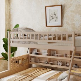 Twin XL over Queen Bunk Bed with Integrated Shelving, Color-Changing Lights and Pegboard