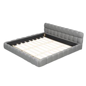 King Size Upholstered Platform Bed with Thick Fabric