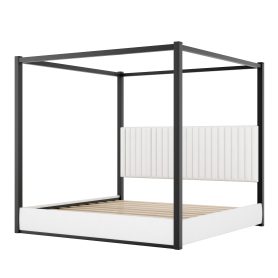 King Size Upholstery Canopy Platform Bed with Headboard and Metal Frame 32 King Size Upholstery Canopy Platform Bed with Headboard and Metal Frame