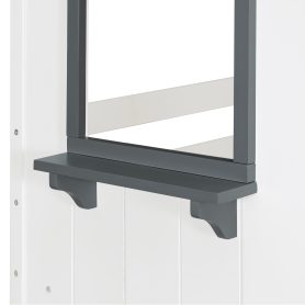 Wood Twin Over Twin Bunk Bed with Roof, Window, Guardrail, Ladder