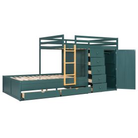 Full Size Bunk Bed With 2 Large Drawers, 5 Small Drawers and Small Wardrobe
