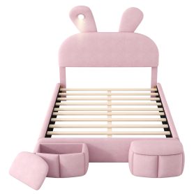 Full Size Platform Bed with Cartoon Ears Shaped Headboard and Light