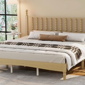 King Size Wood Platform Bed with Gourd Shaped Headboard