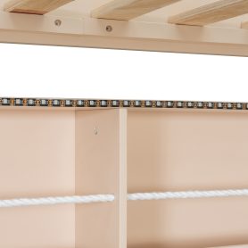 Twin XL over Queen Bunk Bed with Integrated Shelving, Color-Changing Lights and Pegboard