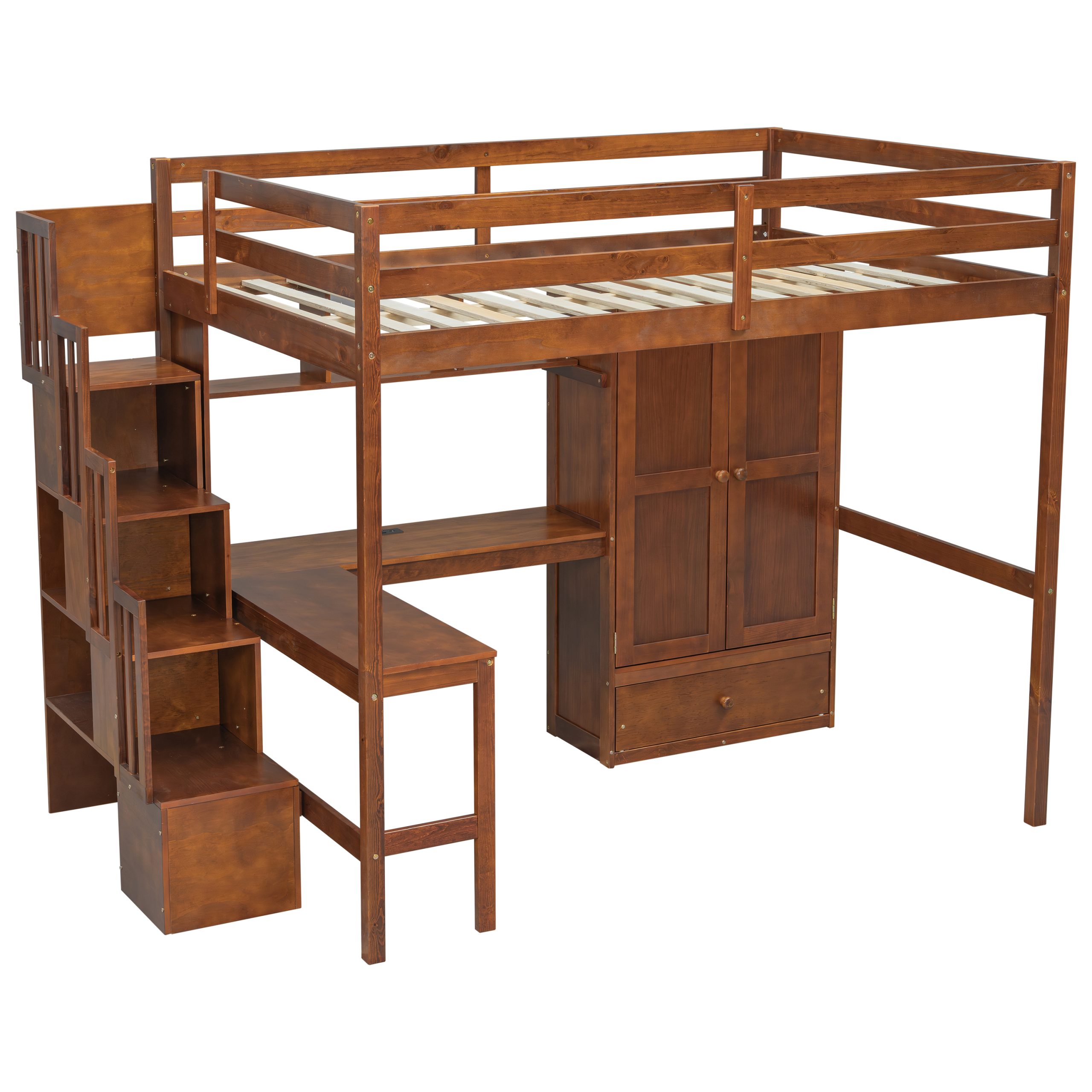 Full Size Loft Wood Bed With Desk, Book Shelves And Wardrobe 17 Full Size Loft Wood Bed With Desk, Book Shelves And Wardrobe