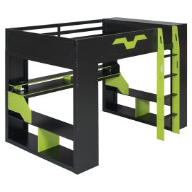 Full Size Wood Loft Bed with Power Outlet & USB/Type-C Ports, Integrated Cable Management, and RGB Light