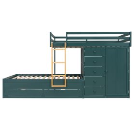Full Size Bunk Bed With 2 Large Drawers, 5 Small Drawers and Small Wardrobe