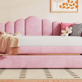 Twin Size Upholstered Daybed with Trundle ,Velvet Sofabed with USB Charging Ports 33 Twin Size Upholstered Daybed with Trundle ,Velvet Sofabed with USB Charging Ports