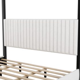 King Size Upholstery Canopy Platform Bed with Headboard and Metal Frame 29 King Size Upholstery Canopy Platform Bed with Headboard and Metal Frame