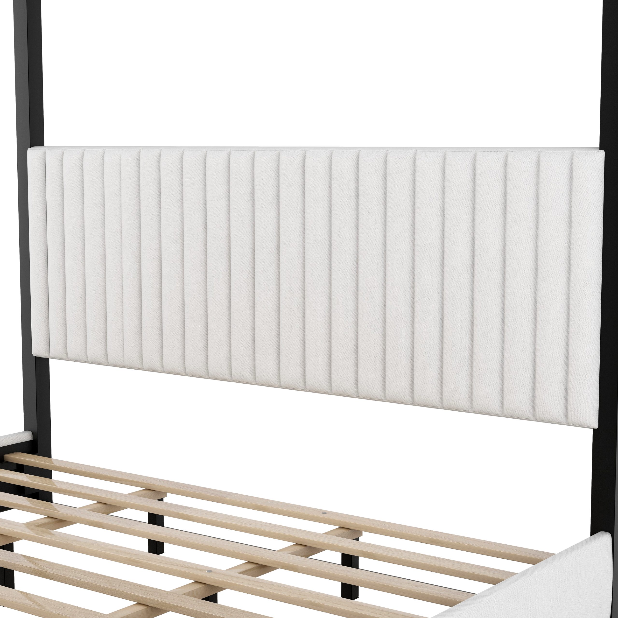 King Size Upholstery Canopy Platform Bed with Headboard and Metal Frame 13 King Size Upholstery Canopy Platform Bed with Headboard and Metal Frame