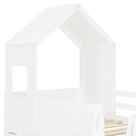 Twin Size Wooden Loft Bed With Desk, Drawers and Cabinets