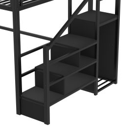 Metal Queen Size Loft Bed with High and House Shaped Guardrails 31 Metal Queen Size Loft Bed with High and House Shaped Guardrails