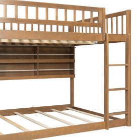 Full Over Full Bunk Bed With Integrated Shelving, Color-changing Lights And Pegboard