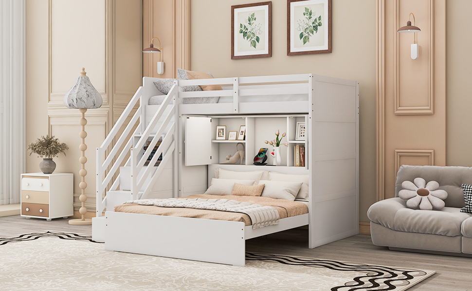 Twin Over Full Bunk Bed With Storage Stairs, Wardrobe, USB And Light 21 Twin Over Full Bunk Bed With Storage Stairs, Wardrobe, USB And Light