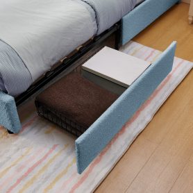 Full Size Kids Upholstered Bed With Oversized Rabbit Ear Headboard, Music Sync, LED Light & 4 Storage Drawers 28 Full Size Kids Upholstered Bed With Oversized Rabbit Ear Headboard, Music Sync, LED Light & 4 Storage Drawers