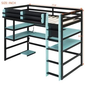 Twin Size Wood Loft Bed With Desk, Side Storage Rack, Multi-storage Shelves And RGB Light