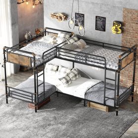Quad Bunk Bed For 4 Kids, Heavy Duty Metal Twin Bunk Bed Frame